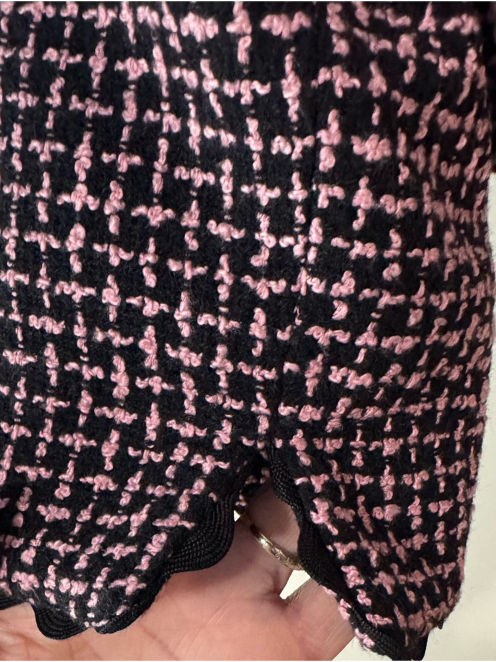 Versailles Pink Black Tweed Blazer Pearl Button Scalloped Trim Jacket - Picture 8 of 13